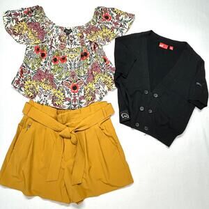 3pc Outfit Womens 6 Athleta Paper Bag Shorts & TopShop Flowy Crop Puma M Sweater